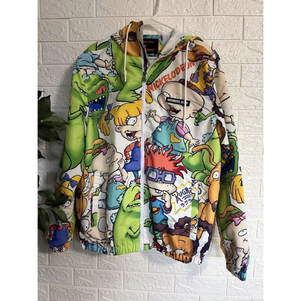 Members Only Rugrats Nickelodeon Full Zip Windbreaker Hoodie Jacket Size Large.
